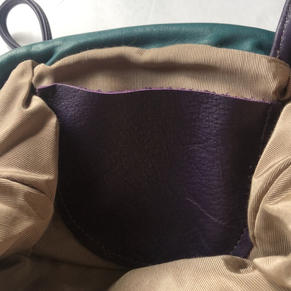 Crossbody multicolored leather purse. Plum color with purple strap, snap closing - Picture 4 of 4